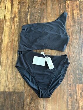 Tory Burch Black One-Shoulder Bikini Set